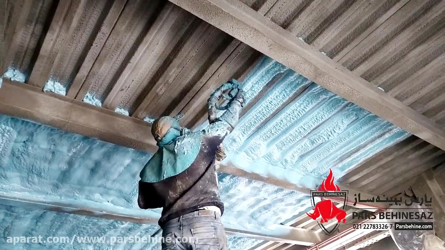 اجرای عایق صوتی سلول باز روی سقف عرشه فولادی با فوم پاششی پلی یورتان - پروژه جماران